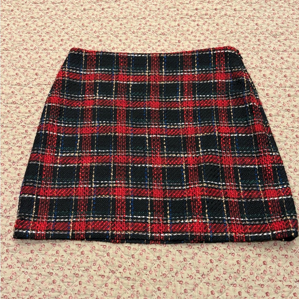 LOFT Red and Black Plaid Mini Skirt